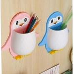 QinPin Multipurpose Penguin Toothbrush Holder for Kids Bathroom Wall Mount Organizer Pack of 2