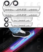 FABTEC Car Door Foot Step Sill Plate with Mirror Finish LED Car Sill Plate Compatible with Honda Jazz Car (Set of 4 PCS, Blue)