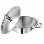 Vinod Platinum Triply Stainless Steel Kadai with Stainless Steel Lid 2.5 Litres Capacity (24 cm Diameter) | 24 cm Stainless Steel Kadhai with Lid - Silver (Induction and Gas stove Friendly)
