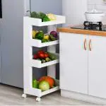 SUMOWARE Slim Rack Shelf with Wheels - 4 Tier Kitchen Storage Trolley, Space Saving WHITE