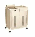 Inditradition 2 Sections Laundry Basket with Wheels | 2 Compartment Rolling Laundry Hamper with Lid Cover | 23x13.5x26 Inches, 130 Liter, Oxford Fabric (Beige)