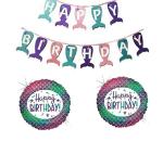 Festiko Fish Birthday Decoration Suppliers (1 Set Fish Happy Birthday Banner, 2Pcs Happy Birthday Round Foil Balloons) For Fish Theme Birthday Party Decorations