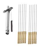 Blue Wonder Stainless Steel Regular Gas Lighter | Knife With Wooden Sikhe Set and Multicolour, Pack of 2