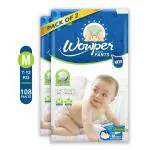 Wowper Fresh Baby Diaper Pants | Medium (M) Size - 108 Pieces 7-12 Kg | Pack of 2 | Wetness Indicator | Upto 12 Hrs Absorption |