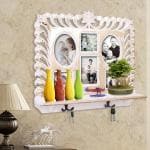 Home Sparkle Gold White Engineered Wood Wall Shelf With Photoframe And Hooks 52X17X58 cm
