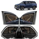 Kingsway Car Magnetic Sun Shades Curtains for Hyundai Alcazar, Model Year : 2021 Onwards, Half Cut in Front Window, Color : Black, Cotton Mesh, Complete Set of 6 Piece