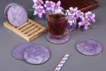 Vatsin Premium Resin Round Coasters With Wooden Stand Tea, Coffee Coasters for Home & Dining Table, Office, Table Accessories, for Gifting (Set of 6, Purple)