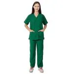 RANK Women's Regular Fit Scrub Suit for Nurses Polyester Cotton| V-Neck Top and Drawstring Pant |Half Sleeves Uniform for Doctors, Nurses and Dentists Size - M (Huntergreen)