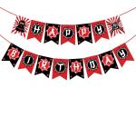 Zyozique Ninja Happy Birthday Banner for Boys Red Black Ninja Warrior Birthday Banner Anime Fans Theme Party Supplies