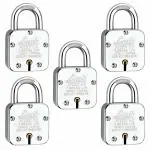 Link Silver Alloy Steel Atoot 50mm Lock with 3 Silver Keys and Keychain |15 yrs Warranty (pack-5)