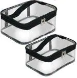 FRENYEAR 2 Transparent Makeup Bags Cosmetic Makeup Bags | Clear PVC with Zipper Pouch Portable Travel Accessories Pouch-Black Border