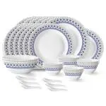 Larah by Borosil Ocean Fluted Series Opalware Dinner Set 33 Pieces Plates & Bowls###White