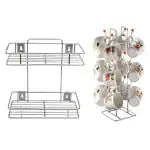 KPT Presents Stainless Steel Wall Shelve| Multipurpose Use Rack With Cup Stand Combo Containers Kitchen Rack (Steel)