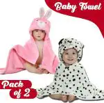 Pandaoriginals White, Pink Fleece Bath Robes for Baby Boys and Girls (Free size) Pack of 2