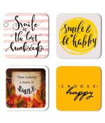 Whats Your Kick There is Always A Reason To Smile Quotes Printed Set of 4 Coaster With Metal Stand