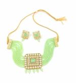 Bella Store Green Brass Handmade Kundan Golden Chokar Necklace with Shining Beads for Women