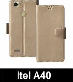 Sbms Itel A40 Gold Artificial Leather Shock Proof Flip Cover