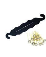 LYTIX Gold Synthetic Hair Donut Bun Maker Stone Pearl Juda Pin (Pack of 11)