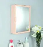 Pgen Pink Plastic Bathroom Mirror Cabinet Storage Wall Shelf, 12 X 16 X 4 Inch