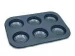 INDIGO 6 Slot Muffin Baking Pan Carbon Steel Cupcake Tins Flower Design Nonstick Cupcake Pan