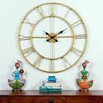 Antaryuga Multicolor Iron Lujoso Big Round Roman Wall Clock Gold Finish Decorative Wall Art, 73 X 3 X 73 cm