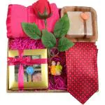 Valentine gift for boyfriend/valentines day gift for boyfriend/valentine gift/valentine hamper-Chocolates in a Decorated Box+handmade soap+hand towel+Men's Neck Tie+ key chain+Valentines greeting Card
