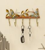 Vedas Two Butterfly Decorative metal Wall Hooks for keys | 5 Hook | Wall Mounted Key Holder Key Rack Key Hanger | Bathroom Towel Hooks | Hat Rack 40134