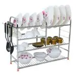 WINSTAR Stainless Steel 4 Shelf Wall Mount Kitchen Utensils Rack | Dish Rack with Plate & Cutlery Stand | Modular Kitchen Storage Rack | Kitchen Organizer (24x30 inches, Upper Plate)