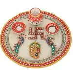 Etsibitsi Multicolor Stone Pooja Thali, Aarti Thali, Pooja Thali Set
