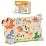 Little Berry Farm Animals Wooden Puzzle Tray - Knob and Peg Puzzle Multicolour - 10 Pegs