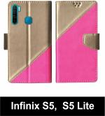Sbms Infinix S5, Infinix S5 Lite Pink Artificial Leather Shock Proof Flip Cover