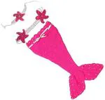 MOMISY Dark Pink New Born Photography Baby Props Outfit Photo Costume Girls Handmade Crochet Mermaid Set with Headband, Bra Tail