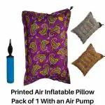 PM Square's Air Inflatable Travel Printed Pillow with Pump for Train, Bus, Camping, Hostel