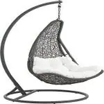 TIKKOST Single Seater Swing Chair with Stand & Cushion & Hook Outdoor/Indoor/Balcony/Garden/Patio/Home Improvement (Brown & White)