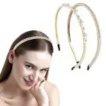 LYKAA Women's Stylish Pearl Headband Hairband/Vintage Head wrap with Faux Pearl Hair Hoops/White Beads Decoration Hair Accessories for Kids, Girls and Women (Pack of 2)