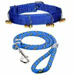 THE DDS STORE Pet Dog Leash Collar Set Ghungroo Collar with Lead 1.5m Lengthy Dog 1inch Width and 32-40 cm Length Collar & Leash Best for Small to Medium Breed Dogs.-Blue(Printed Leash & Plain Collar)