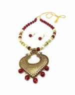 Bella Store Women Maroon Brass Meenakari Kundan Necklace Set