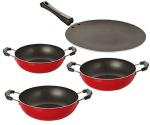 Nirlon 4 pcs of Red, Black Heat Resistance Pot and Pans Cookware Combo Set Standard