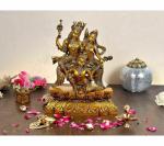 Idol Collections Multicolor Brass Vishnu And Lakshmi Sitting On Garuda Religious Statue, Gold Varahavatara Of With Bhuudevi 3.2 Inch