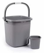 Regalo Square Ribbed Funk Bathroom Set (Bucket 25 L+ Mug 1.5 L) (Grey)