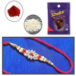 BHAKTI 2 SHAKTI MAKING WORSHIP SPECIAL Rakhi for brother | Bhaiya ki rakhi | Fancy rakhi for men with roli & akshat | Red diamond in a silver diamond octagon | Pack of 1 | With Chocolate Shots