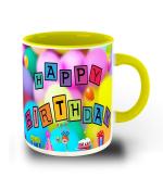 Whats Your Kick Birthday Gift Happy Birthday wish Printed Yellow Ceramic Coffee Mug Tea Mug 325 ML