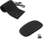 AdzMozi AdzMozi Portable Flexible Ultra Slim Silicone Foldable Waterproof Wired USB Keyboard with Wireless Mouse