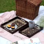 DULI Multipurpose and Enamel Coated Square Engineered Wood Serving Tray - 12 x 8 and 14 x 10 inch (set of 2)