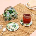 DULI Set of 6 Enamel Coated Round MDF Coasters 10x10cm (GreenBlueFloral)