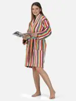 Rangoli Pinstripe 100 % Cotton Bathrobe for Women | Maroon | Ultra-soft, Lightweight & Highly Absorbent Luxurious Bath Gown/Bath Robe for Women | M