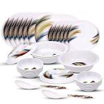 QOONLEIF White Melamine Floral Oval Dinner Set - Pack of 32