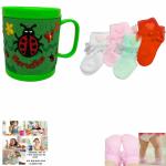 BBYARAJ 3D Silicone ladybugg Cartoon Character Plastic Mugs Ideal For Kids Hot And Cold Beverages With Cute Colorful New Born Baby Cotton Fancy Socks For Infant Girls Cotton Bootie Frill/Lace/Grip 6-12 Months (Pack Of 4)