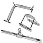 Tonlight Sports Combo of Total Handle V Shaped Solid Tricep Press Down , LAT and Seated Rowing Handles Chinning Bar Gym Cable with Machine Attachment (Silver)