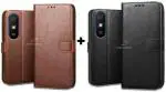 CASECRAFT Xiaomi Redmi 9A, M2006C3LG, M2006C3LI, M2006C3LC Black And Brown Artificial Leather, Rubber And Silicon Grip Case Mobile Back Cover (Pack of 2)